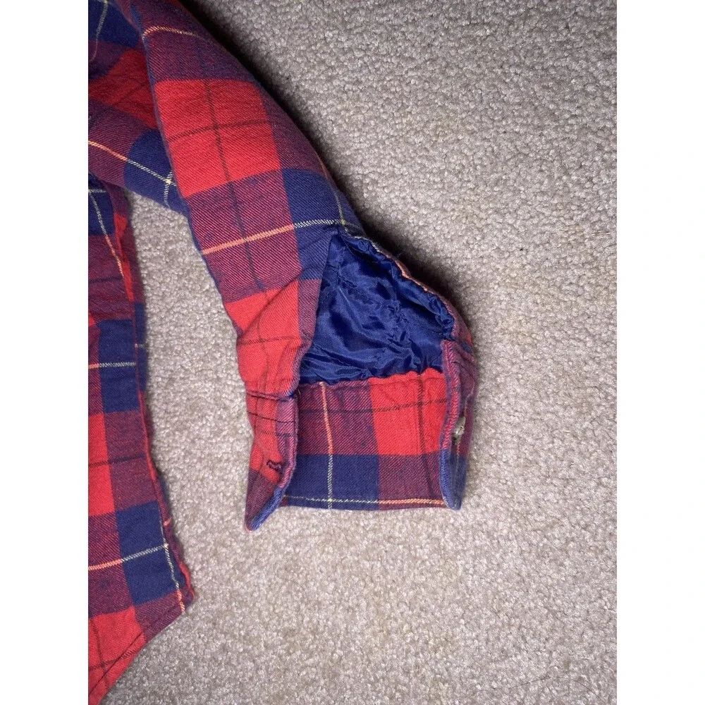Vintage Royal Knight Kids Red Plaid Quilted Lined Flannel Shirt Jacket Size 8